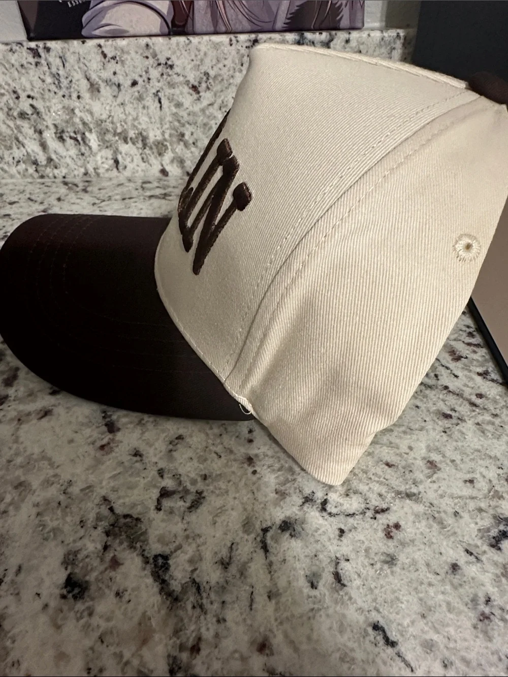 DARLIN Embroidered Trucker Hat - Cream & Brown